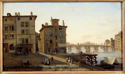 Utsikt over det gamle fiskedistriktet i Lyon Maleri av Jean Michel Grobon (1770-1853) Søn fra 1800-tallet. 0,29x0,5 m Lyon, Musee des Beaux Arts