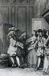Illustrasjon fra LImpromptu de Versailles av Moliere (1622-73) gravert av D. Nee