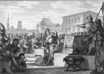 Passagere-reform av presten, 816: Louis I the Pious or the Debonnaire (778-840) - Gravering av Jean Michel Moreau, dit Moreau le Jeune (1741-1814)