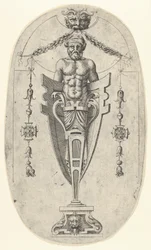 Mannlig endefigur, torso med skjegg og turban på en halvlang sokkel vedlagt ..., ca. 1543.