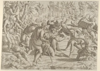 Den forræderske Sinon brakt inn i Trajans leir av hyrdene, 1535-55.