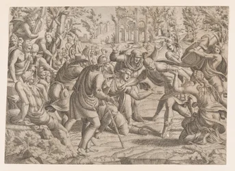 Den forræderske Sinon brakt inn i trojanernes leir av hyrdene, 1535-55.