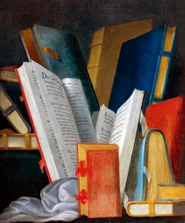 Allegory of Literature and Reading, panel malt av Jean Mosnier (1600-1656). Beauregard Castle, Loir-et-Cher, Frankrike. Detalj.