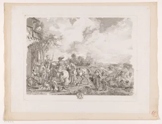 Reisende for et vertshus Les Bohemians Trykk etter malerier av Philips Wouwerman (serietittel) Oeuvres de Ph.pe Wouwermans Hollandois (serietittel)