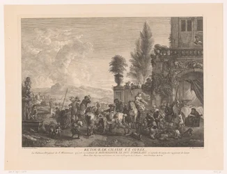 Tilbakevendende jaktlag Returner chasse et curée (tittel på objekt) Trykk etter malerier av Philips Wouwerman (serietittel) Oeuvres de Ph.pe Wouwermans Hollandois (serietittel)