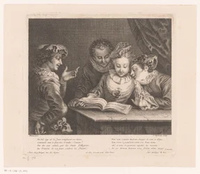 Ung kvinne synger og tre unge menn ved et bord Oeuvre av Antoine Watteau (serietittel) L