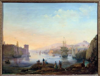 Mellom havnen i Marseille Maleri av Jean Paul Constans (1777-1833) 1800-tallet Aix en Provence, Musee Granet