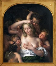 Nymfe og kjærlighet. Maleri av Jean Pierre Granger (1779-1840), olje på tre, 96,5 x 82 cm