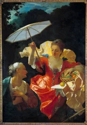 Vertumne og Pomone: Vertumne, forelsket i nymfen Pomone, forkler seg som en gammel kvinne for å nærme seg henne. Maleri av Jean Ranc (1674-1735), olje på lerret Dim. 170x120 cm. Montpellier, Fabre-museet