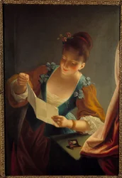 Ung kvinne som leser et brev av Jean Raoux (1677-1734), 1700-tallet