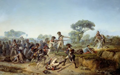 Vendingkrig ridderen Charles de bois-hardy (trehard, boishardy) som ønsker å redde sin elskerinne (1795). Maleri av Jean Soreuil (1824-1871)