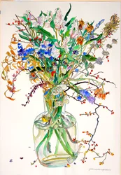 Alstroemeria, Statice, Ærlighetskalendula, Tørre blader, Bær