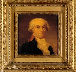 Portrett av Jerome Petion de Villeneuve (1759-1793) President for konvensjonen og borgermester i Paris Maleri av Jean Urbain Guerin (1760-1836) 1792. Dim. 0,15x0,15 m.