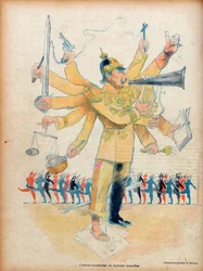 Wilhelm II (1859-1941) (keiser Wilhelm II, tysk keiser og konge av Preussen) - den europeiske konserten sitt enmannsorkester - karikatur i «Le Rire» 26. november 1898 - karikatur av Jean Veber (1864-1928) - nummer viet Wilhelm II (1859-1941)