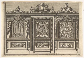 Design for en korskjerm med to varianter, fra: Clôtures de chapelles, 1600-tallet.