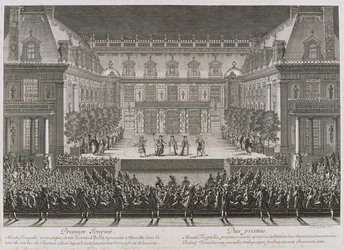 Jean-Baptiste Lullys opera Alceste blir fremført i marmorgårdsplassen ved Palace of Versail