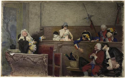 Prøve av Pierrot (akvarell og gouache, over grafitt, på krembrett)