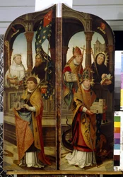 Sankt Trond og Sankt Guillaume. Faste paneler av en triptyk (Saint Trudo og Saint Guillaume. To sidepaneler av Triptych). Maleri av Jean (Jehan) Bellegambe (Belgamb, Belgand) (1470-1534), olje på lerret
