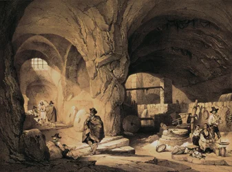 Arabisk mølle "Molinos de la Mina", fargelitografi