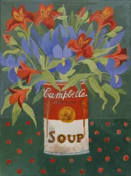 Iris og alstromeiria i Campbells suppeboks (akryl)