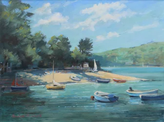 Fishermans Cove Salcombe, olje om bord, 2016