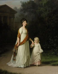 Kronprinsesse Marie Sophie Frederikke med datteren prinsesse Caroline spaserer i en romantisk park