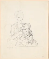 Utkast til portrett av grevinne Sophie Magdalene Raben, født von Qualen med sin eldste sønn, født 1784
