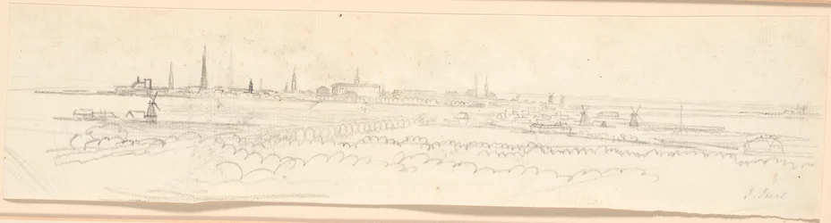 Utsikten over København sett fra Frederiksberg-bakken. Bakgrunnsstudie for et portrett av Frederik den Sjette som kronprins