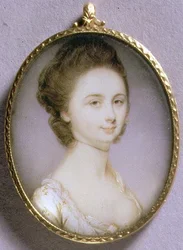 Portrett miniatyr av en dame i en hvit kjole, ca. 1780-85 (akvarell på elfenben)