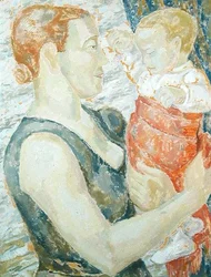 Mor og barn, ca. 1932 (olje på gesso-tavle)