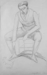 Wyndham Lewis (1884-1957) med katt, ca. 1920 (blyant på papir)