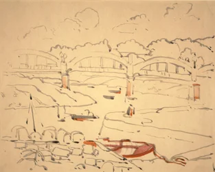 Illustrasjon for "The Book of Bridges", ca. 1911 (akvarell og blekk på papir)
