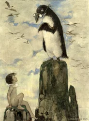 Og der så han den siste av fuglefuglene, fra The Water Babies av Charles Kingsley, pub. 1916 (farge litho)