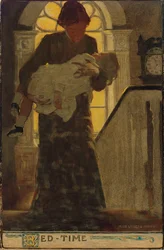 Sengetid, ca. 1902 (kull, akvarell og olje om bord)