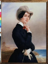 ""Portrett av den russiske skuespillerinnen Vera Michurina-Samoylova (Samoylova) (1866-1948)"" Maleri av Eugene Pluchart (1809-1880) rundt 1840 Tropinin (Tropinin) Museum Moskva, Russland