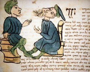 Jødedom: Representasjon av læren til en rabbiner. 1400-talls manuskript. Biblioteca Palatina, Parma