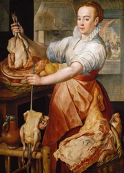 Tidlig nederlandsk kunst: Kokken (Kristus i huset til Martha og Maria) av Beuckelaer (Bueckelaer), Joachim (ca. 1533-1574)