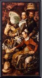 Torghandlerne som selger fjærfe og egg - Maleri av Joachim Beuckelaer (1533-1574) 1564 Dim 203x103 cm Genes, Musei di Strada Nuova