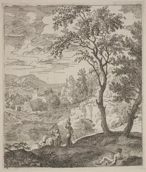 Landskap på måte av Poussin