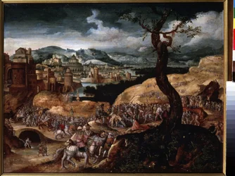 ""The Passion of Christ"" (The Passion of Christ) Oppstigningen til Golgata. Maleri av Joachim Patinier (eller Patiner eller Patinir) (ca. 1480-1524) Pushkin-museet fra 1500-tallet, Moskva