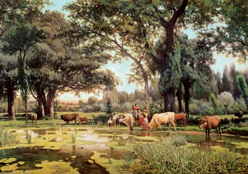 quot;quot;Sommerquot;quot;. Maleri av Joaquim Vayreda i Vila (1843-1894). 1880-årene. Barcelona. Catalonias nasjonale kunstmuseum