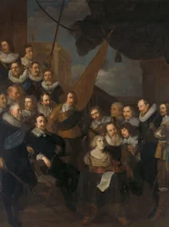 Offiserer og andre borgergardister fra XIX-distriktet i Amsterdam, under kommando av kaptein Cornelis Bicker og løytnant Frederick van Banchem, venter på å ønske Marie de Médicis velkommen, 1. september 1638