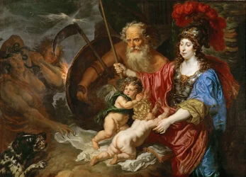 Barokk: Minerva og Saturn beskytter kunst og vitenskap mot misunnelse og falskhet - Minerva og Saturn beskytter kunst og vitenskap mot misunnelse og falskhet av Sandrart, Joachim, von (1606-1688)