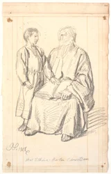 Figurstudie av sittende gammel mann og stående gutt