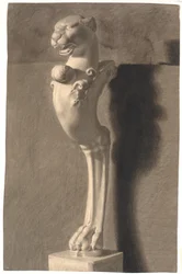 Tegning etter gips. Kopi etter antikk (?) skulptur. Ornament med løvehode og fot