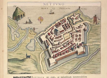 Kart over Nettuno, fra Theatrum civitatum et admirandorum Italiae, av Joan Blaeu, gravering