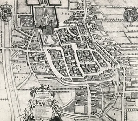 Kart over Racconigi, gravering av Joan Blaeu (1596-1673), Italia