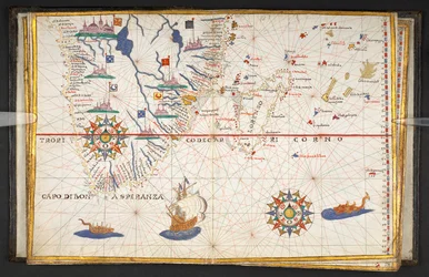 Et kart over Afrika, sør for ekvator, med deler av Det indiske hav, fra «Et atlas med 17 sjøkart av Joan Martines»
