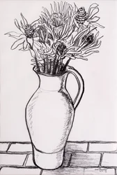 Brun kanne med tørkede blomster, 2000, grafitt