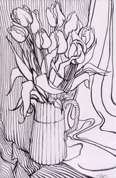Tulipaner mot en stripete klut,2000,grafitt